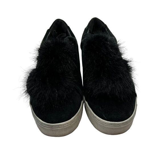 Sam Edelman Size 10 Shoes Leya Black Velvet Faux Fur Pom Pom Slip-On Women's - Picture 2 of 11